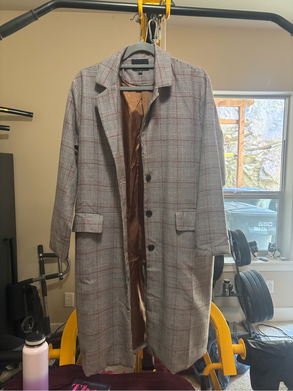 Timing Plaid Trench Coat in Gray with Brown Lining